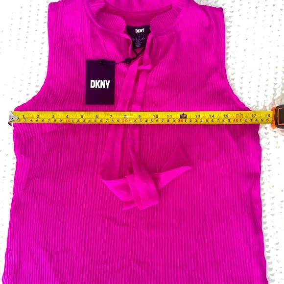 New! DKNY Fuchsia Pink Sleeveless Pleated Mini Shift Dress - Picture 6 of 7